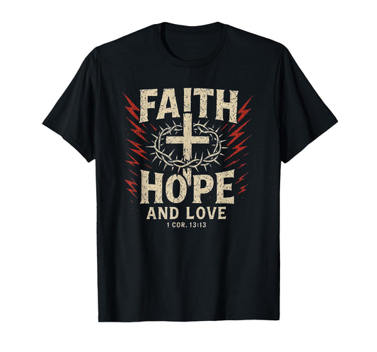 Christian Faith Hope Love Punk Art Crown of Thorn Distressed T-Shirt