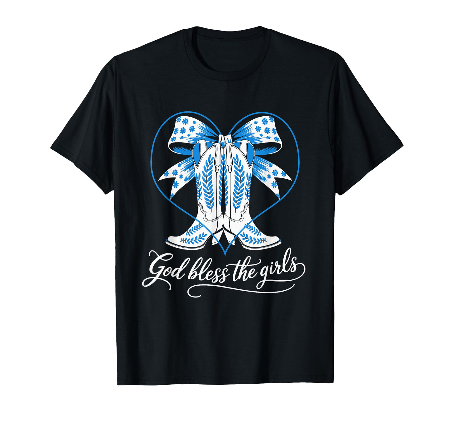 God Bless The Girls Western Cowgirl Boots Heart Bow Country T-Shirt