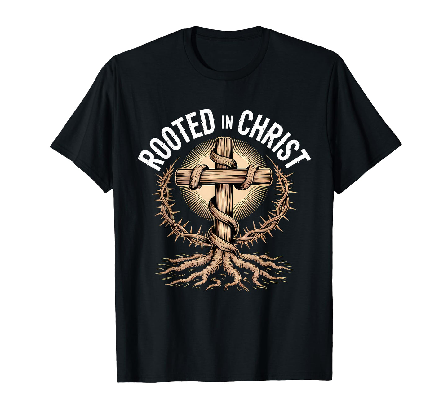 Rooted in Christ Christian Faith Jesus Cross T-Shirt