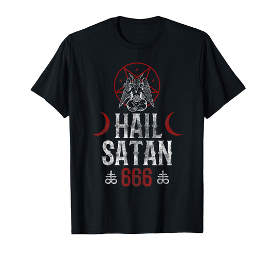 666 Hail Satan - Evil Goat Baphomet Goth T-Shirt