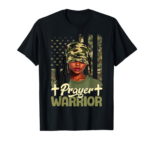 Praying Black Woman Afro Christian Sayings Prayer Warrior T-Shirt