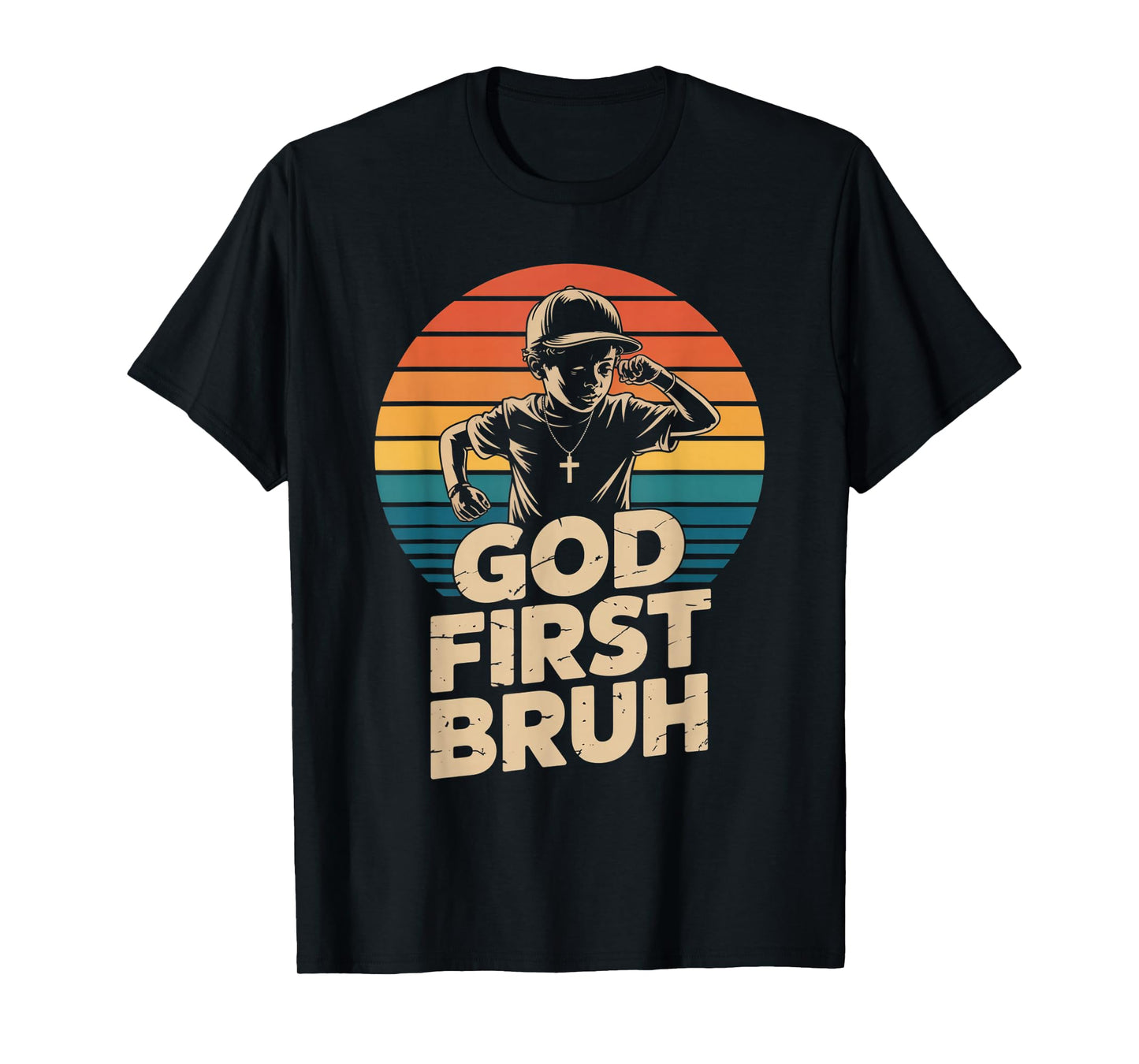 God First Bruh – Christian Kids Retro Dabbing T-Shirt
