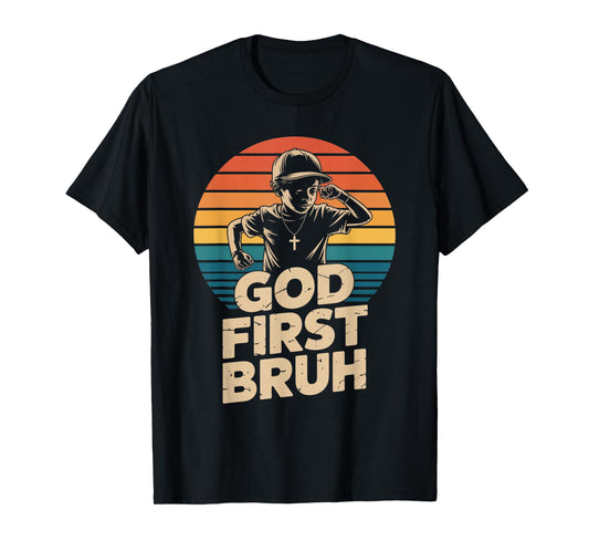God First Bruh – Christian Kids Retro Dabbing T-Shirt