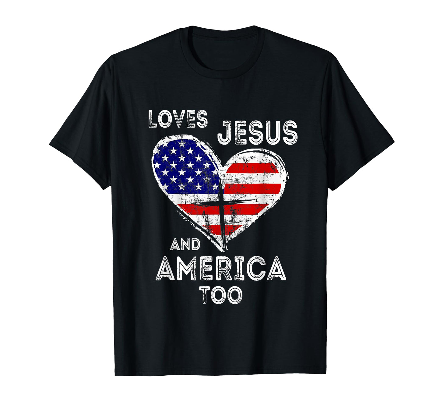 Retro Loves Jesus and America Too God Christian 4th of July T-Shirt