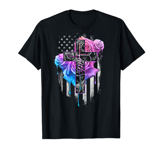 Faith Rose Watercolor Cross (on back) T-Shirt