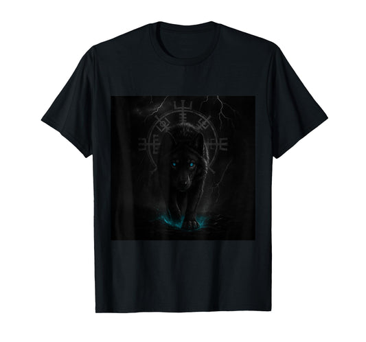 Viking T-Shirt Odins Wolves Geri & Freki Runes Wolf T-Shirt