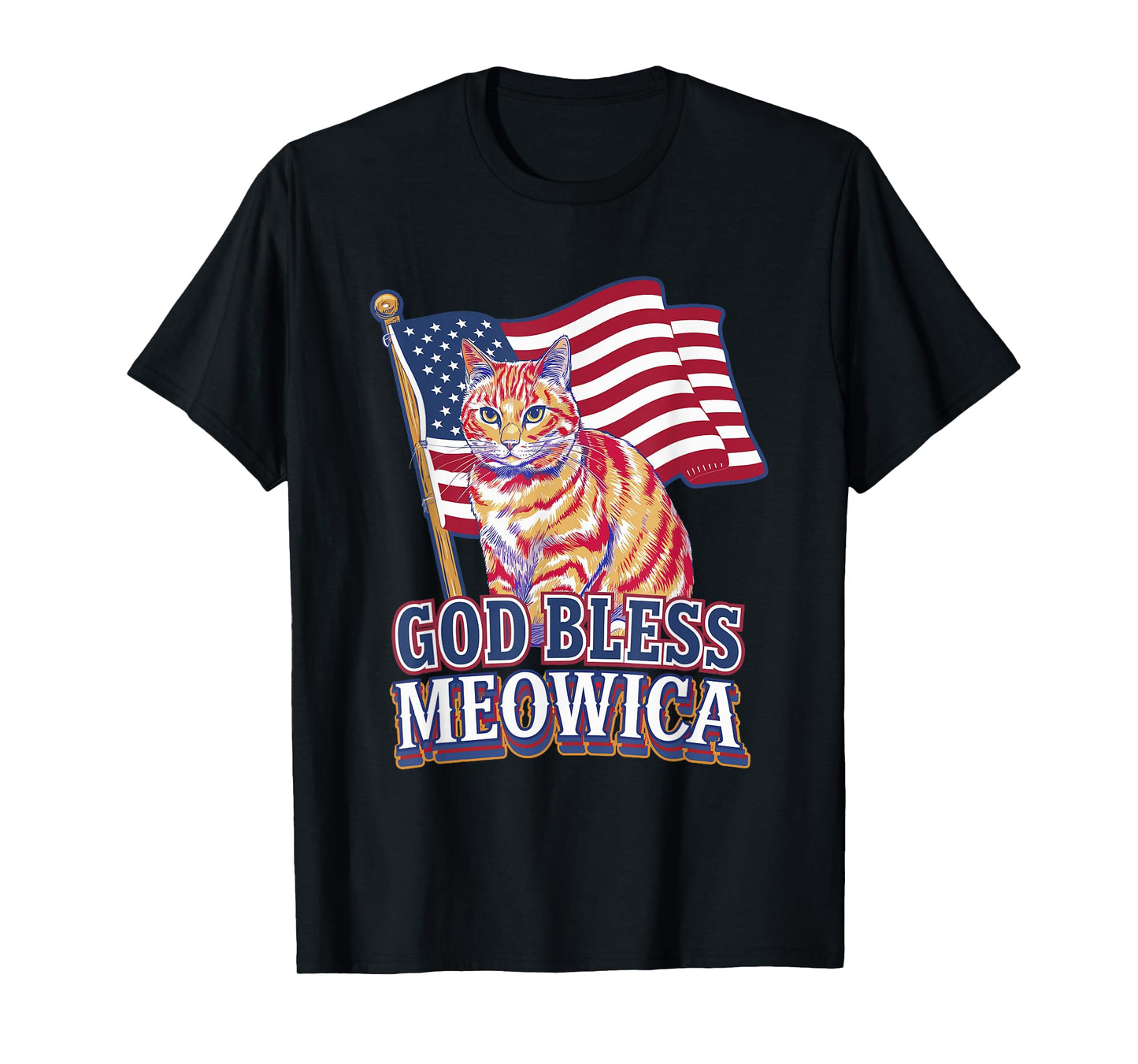 God Bless Meowica Funny Patriotic Cat Design T-Shirt