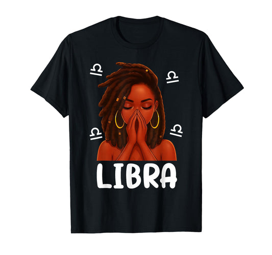 Libra Loc'd Black Woman Pray Christian Zodiac Birthday T-Shirt