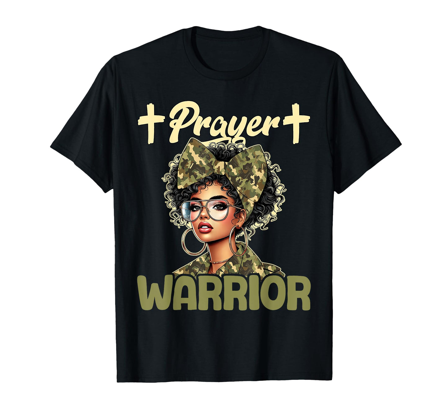 Praying Black Woman Afro Christian Sayings Prayer Warrior T-Shirt