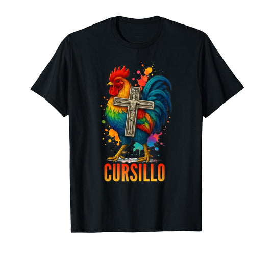DeColores Cursillo Rainbow Rooster Catholic T-Shirt