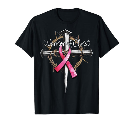 Breast Cancer Warrior of Christ Ribbon Cross Jesus Christian T-Shirt