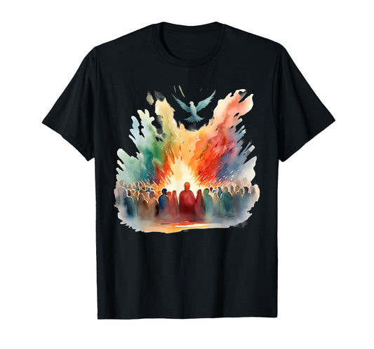 Pentecost Doves Tongues Fire Flame Holy Spirit Catholic T-Shirt