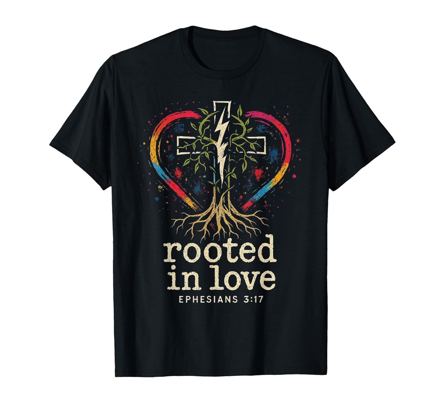 Cross of Jesus Rooted in Love -Punk Art Distressed Christian T-Shirt
