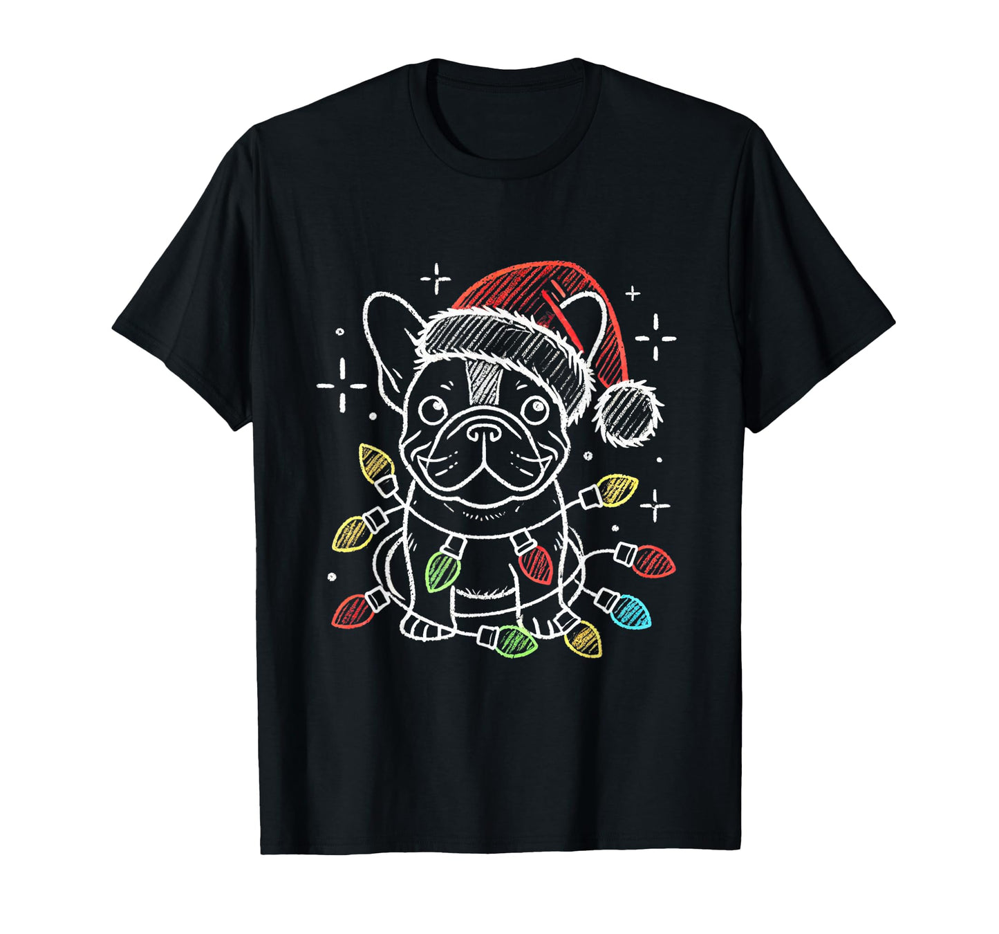 Santa Hat French Bulldog Christmas Lights Dog's Mom Dad T-Shirt for Men Women Kids