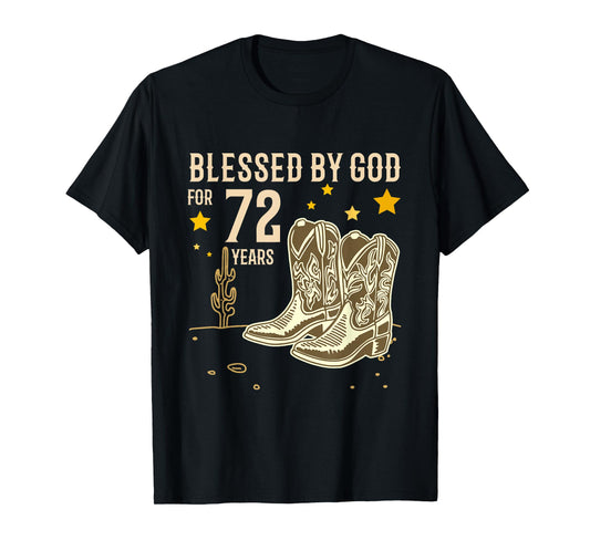 Vintage Blessed by God for 72 Years Cowboy 72nd Birthday Men T-Shirt