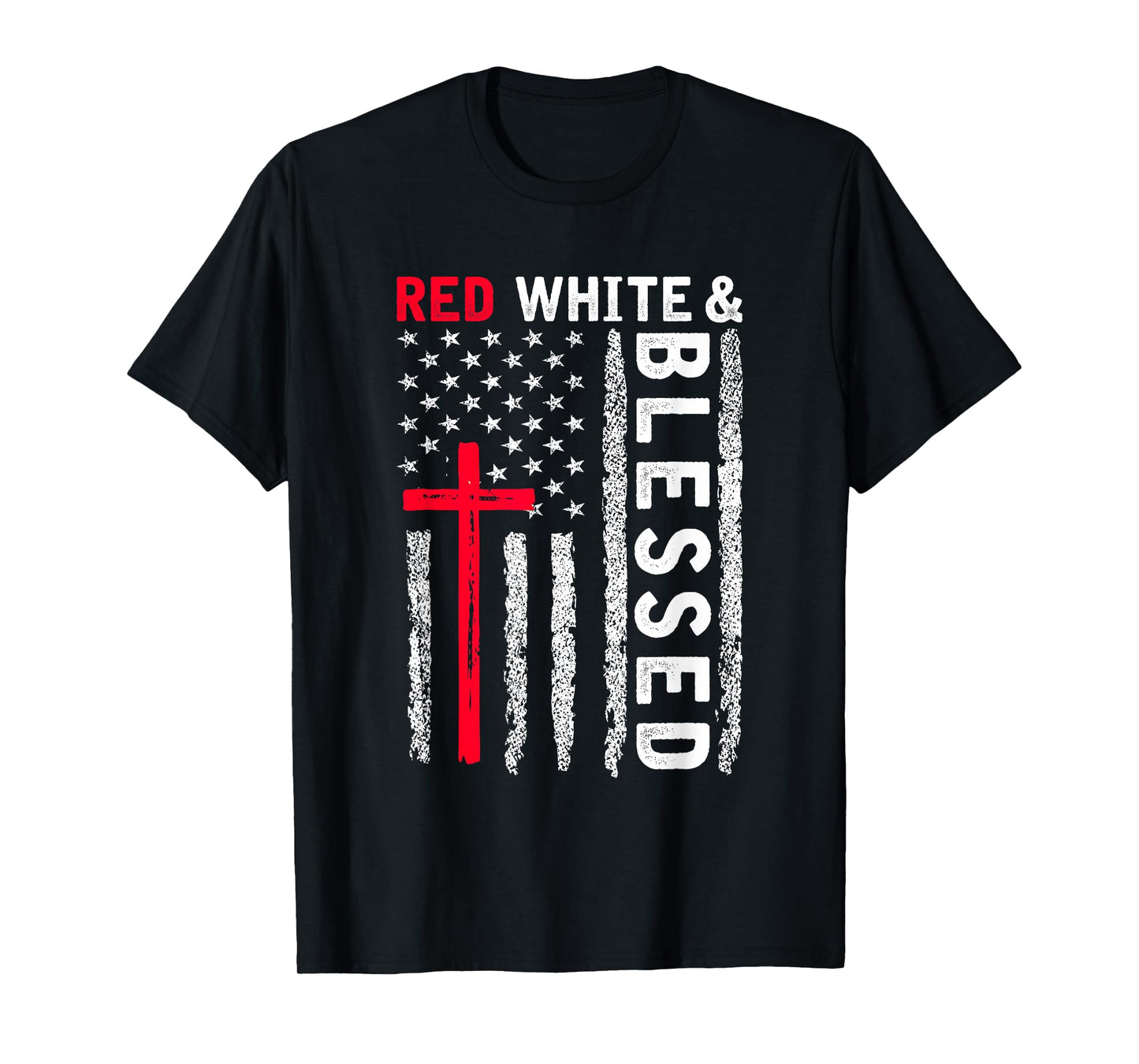 Christian Cross Red White & Blessed 4th Of July Men Women T-Shirt