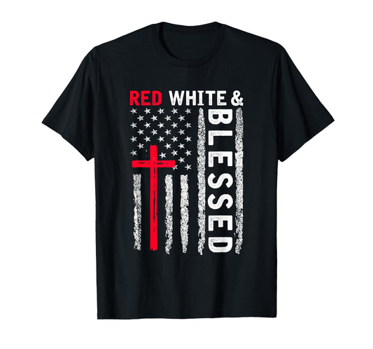 Christian Cross Red White & Blessed 4th Of July Men Women T-Shirt