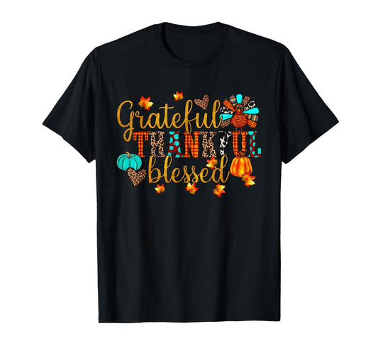 Thankful Grateful Blessed Christian Religious Thanksgiving T-Shirt