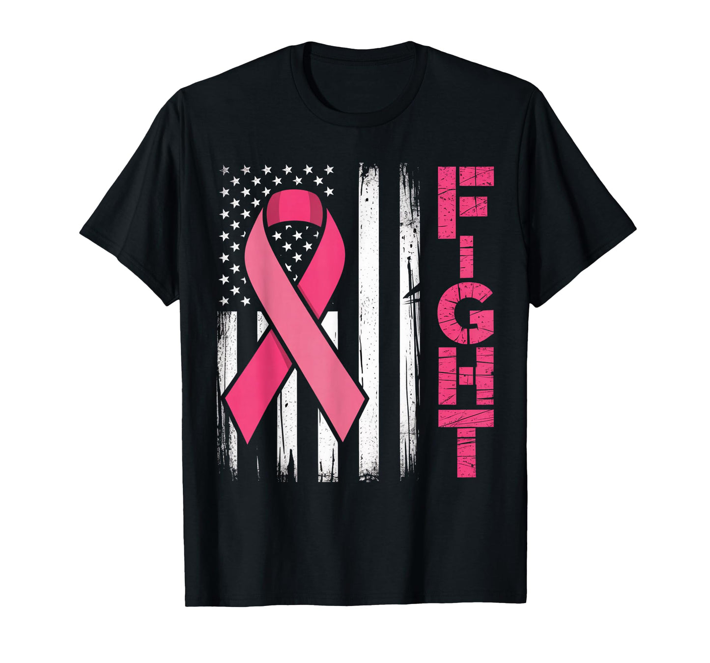 Fight Breast Survivor American Flag Breast Cancer Awareness T-Shirt
