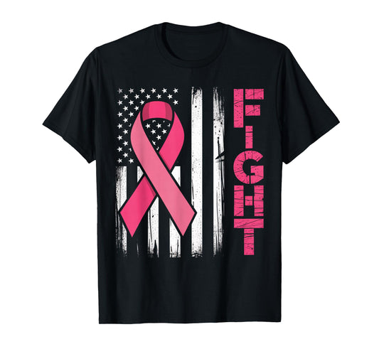 Fight Breast Survivor American Flag Breast Cancer Awareness T-Shirt