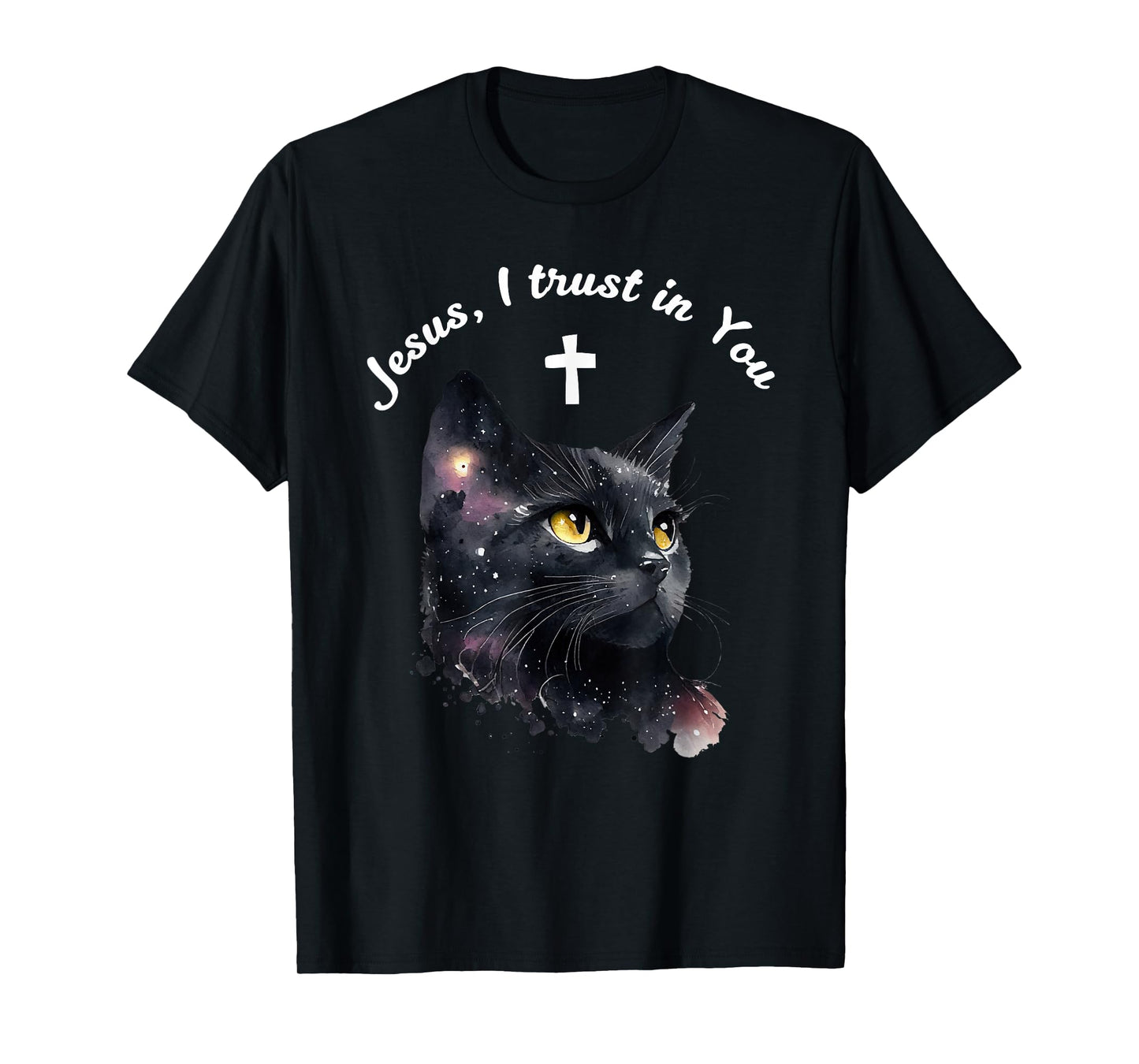 Catholic Woman Girl Jesus Kitty Black Cat Christian Faith T-Shirt