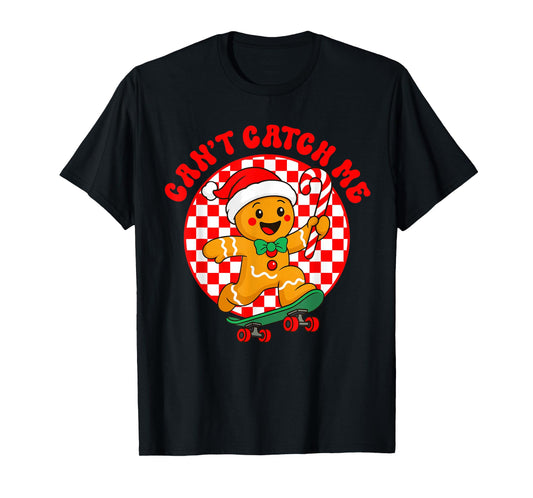 Can't Catch Me Retro Christmas Gingerbread Boy Xmas Kids T-Shirt