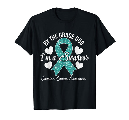 Ovarian Cancer Awareness Teal Ribbon By The Grace God T-Shirt