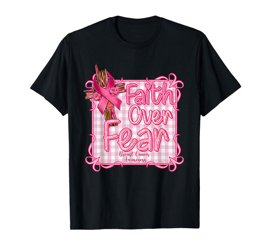 Preppy Breast Cancer Awareness, Faith Over Fear Coquette Tee T-Shirt