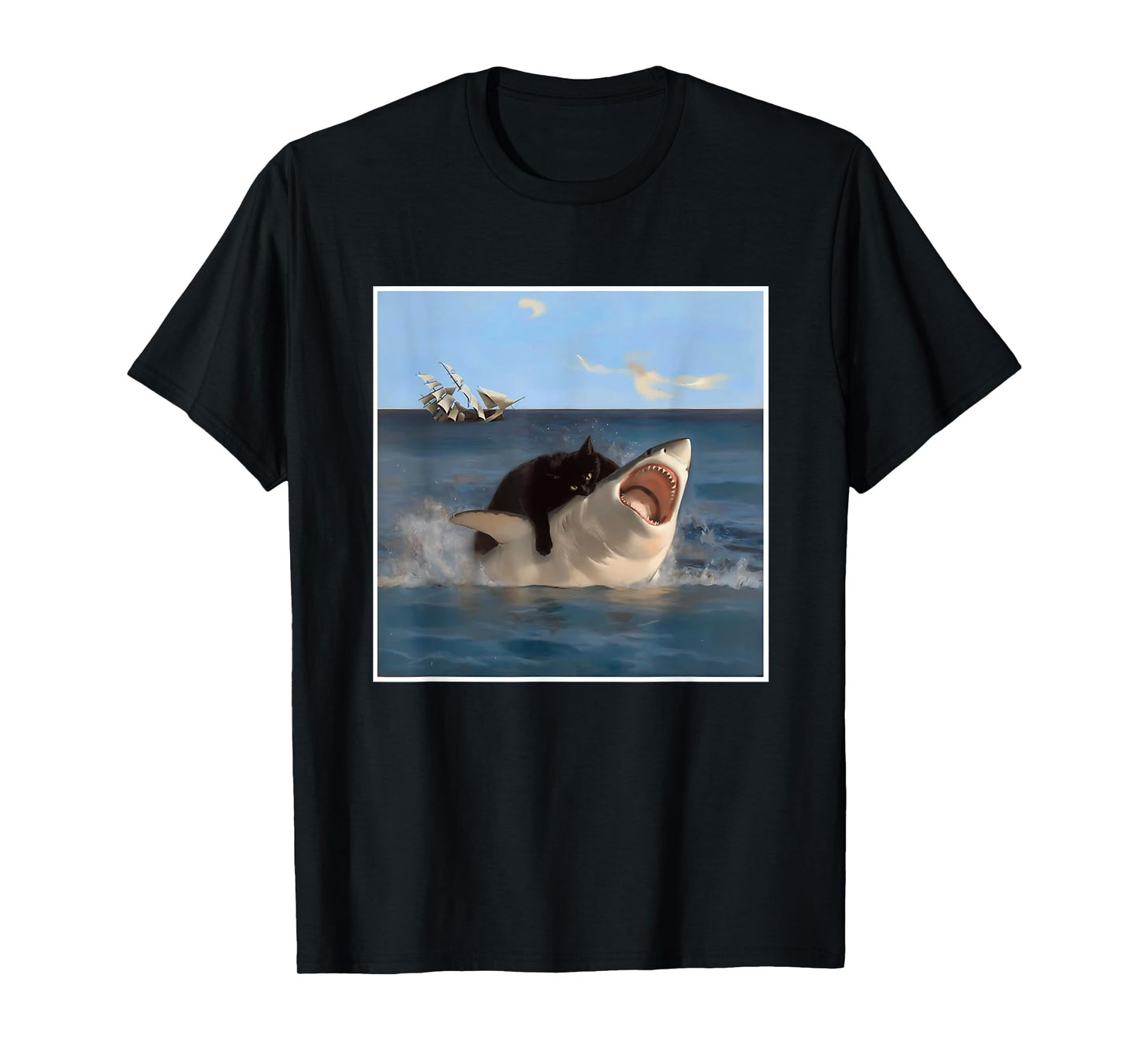 funny Art & Cat Lover Quote Cat Biting Shark Cool Fat Cat T-Shirt for Men Women