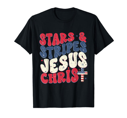 Funny Christian 4th Of July Stars & Stripes Jesus Christ T-Shirt