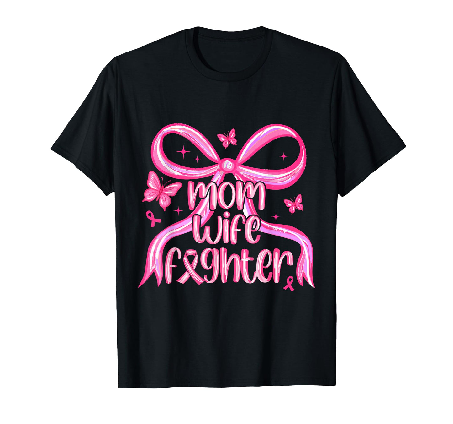 Mom Wife Fighter Breast Cancer Awareness Women Preppy Bow T-Shirt