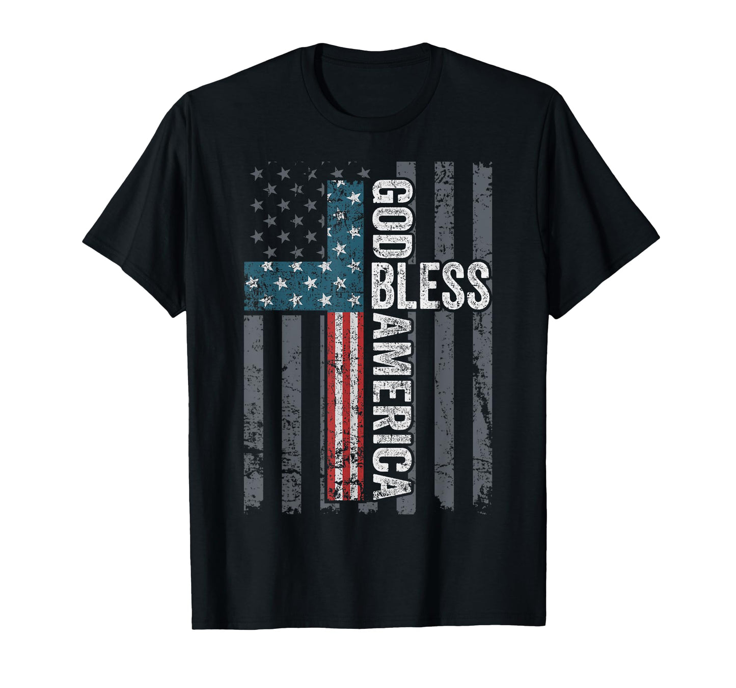 God Bless America - Patriotic Christian Cross USA Flag T-Shirt