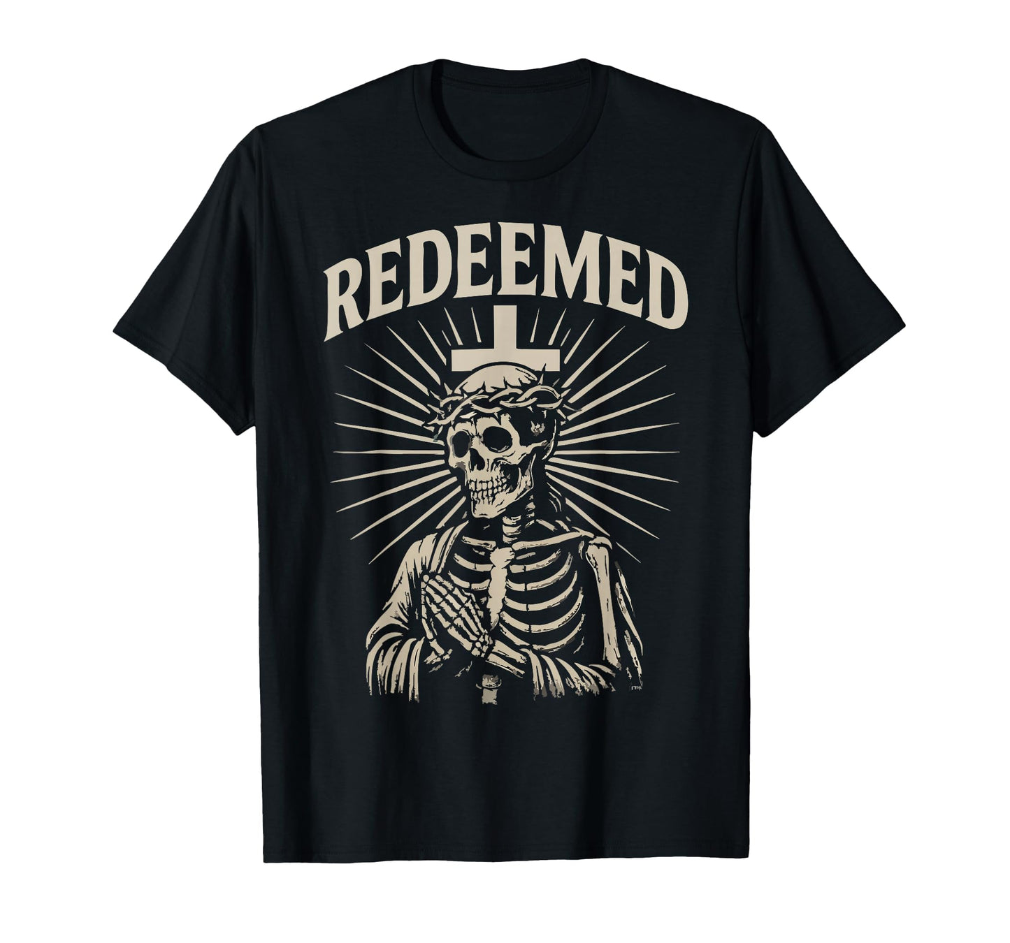 Redeemed Christian Skeleton Vintage Cross Crown of Thorns T-Shirt