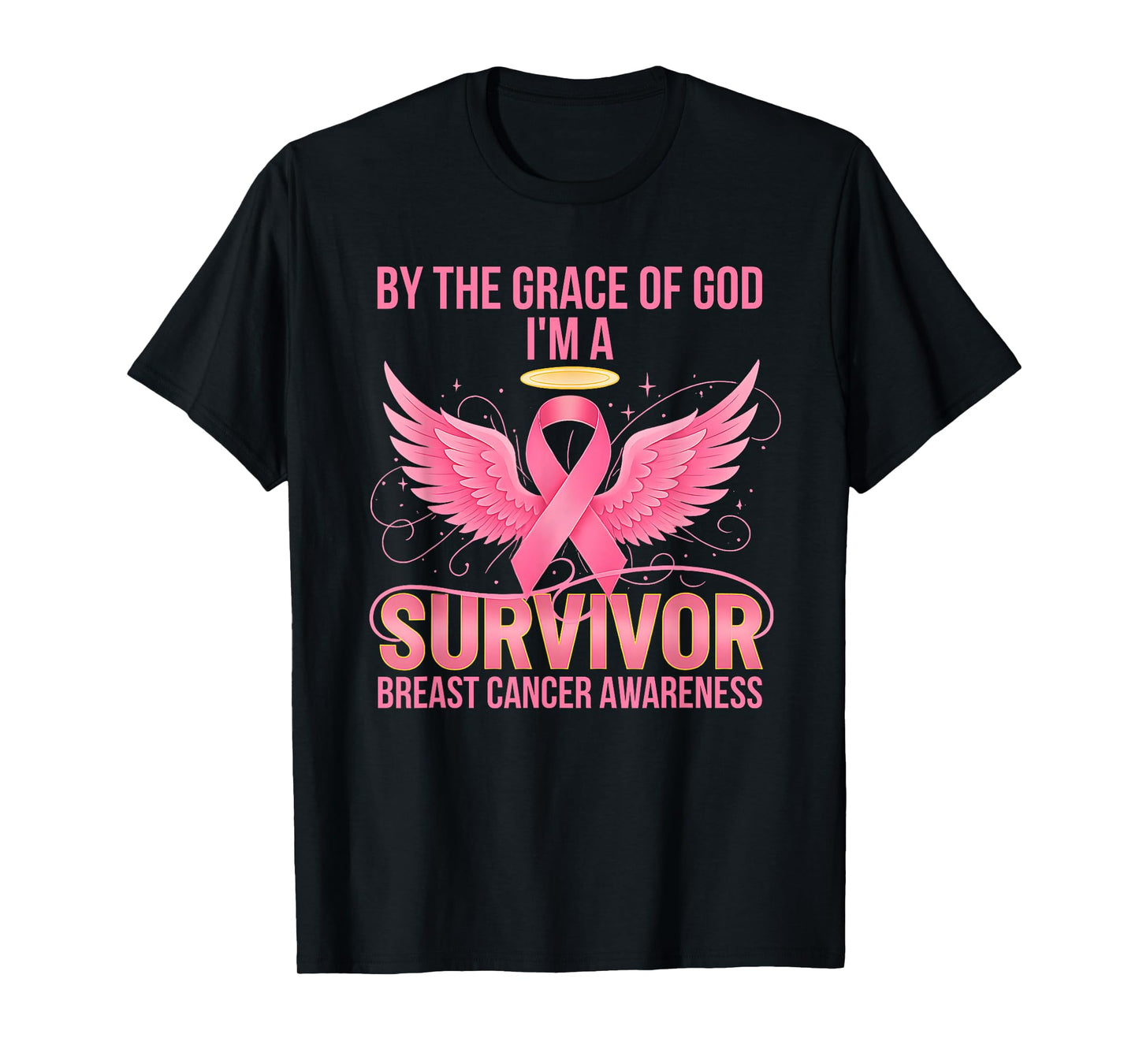 by The Grace of God I’m a Survivor Breast Cancer Awareness T-Shirt
