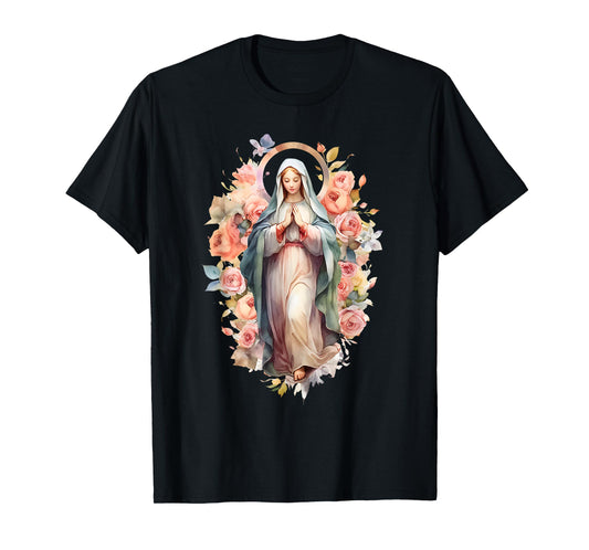 Blessed Mother Mary Mother of Jesus Roses Our Lady Catholic T-Shirt