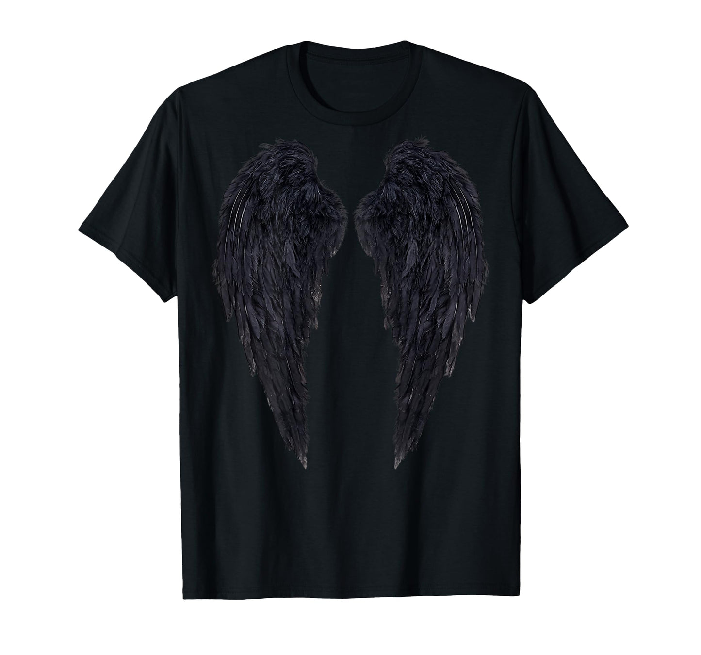 Black Angel Wings On The Back Of A T-Shirt