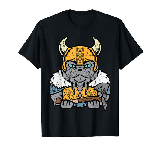 Viking Cat Axe Norse Mythology Kitten Women Girls Kids Men T-Shirt
