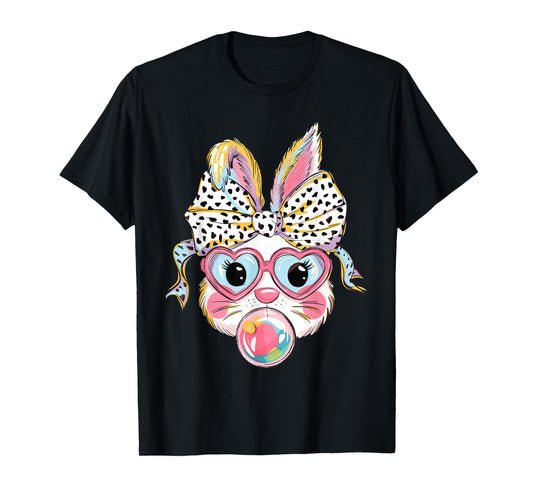 Cute Bunny Rabbit Face Tie Dye Glasses Girl Happy Easter Day T-Shirt