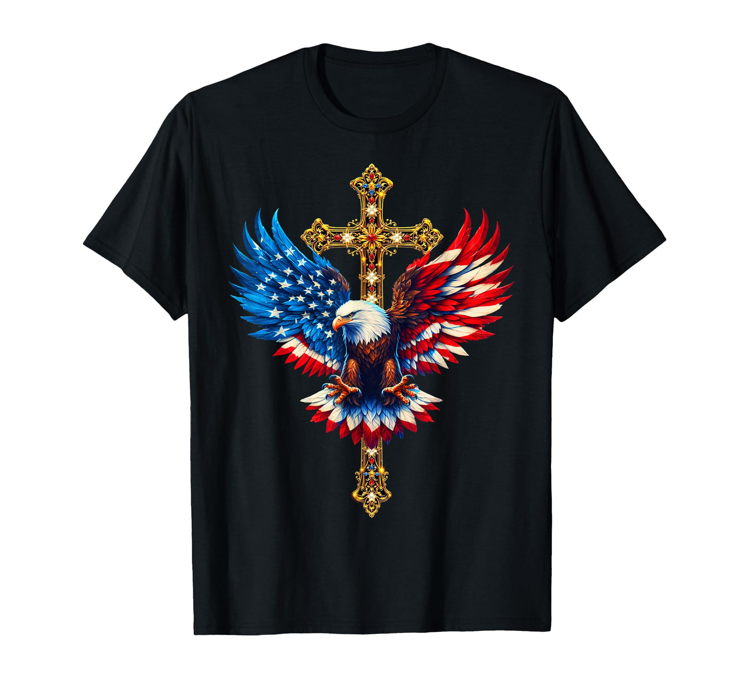 Bald Eagle Christian Faith Ctoss USA Flag Patriotic American T-Shirt