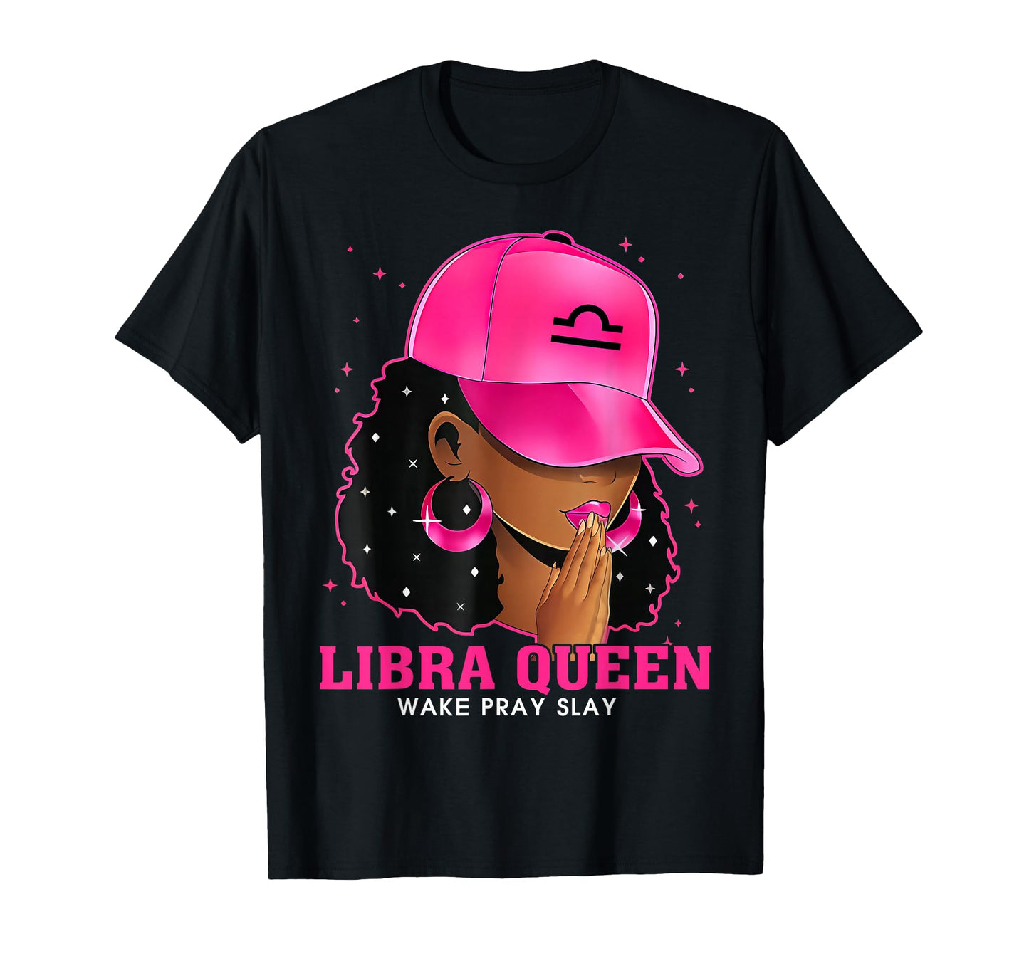 Pink Libra Queen Black Girl Woman Cap Zodiac Sign Birthday T-Shirt