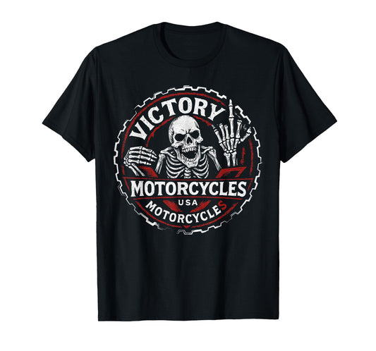 Vintage American Motor Cycles Victory USA Skeleton Funny T-Shirt