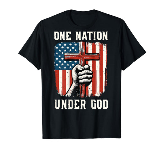 Back One Nation Under God Patriotic Christian Faith USA Flag T-Shirt