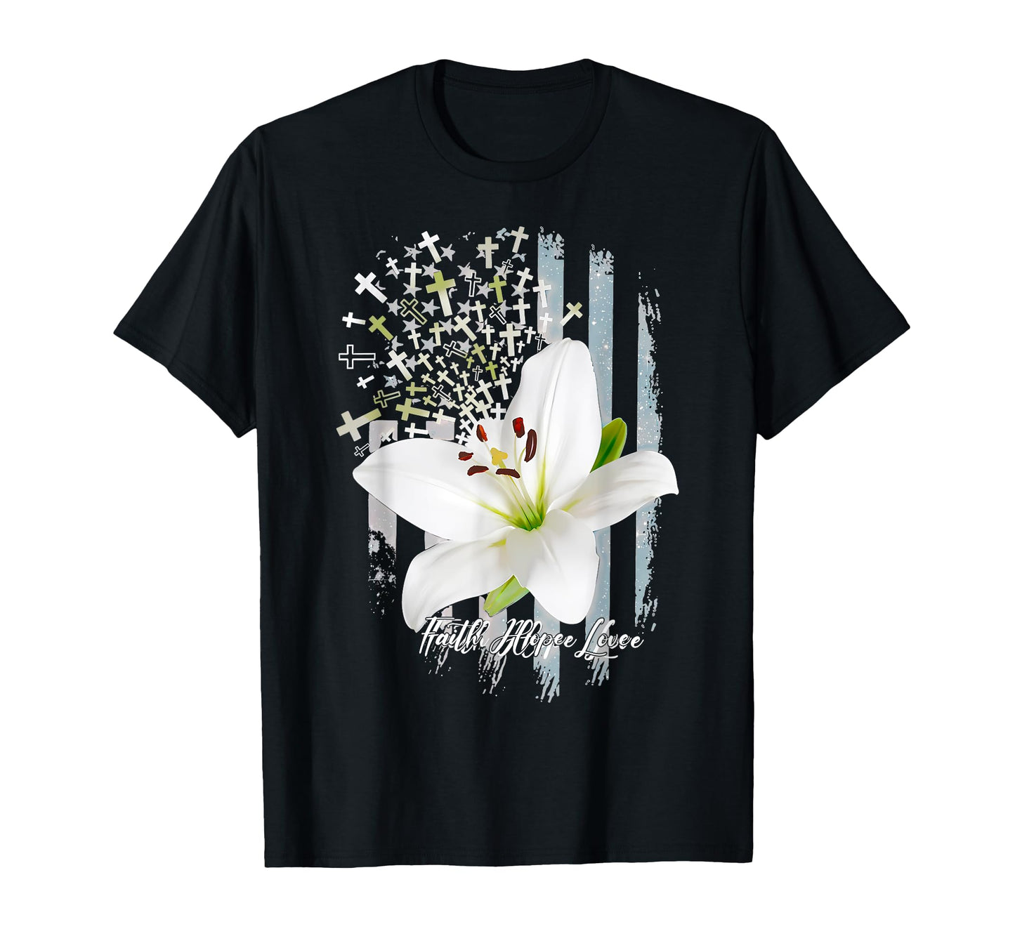 Jesus Cross Christian Faith Hope Love Religious Lily Flower T-Shirt