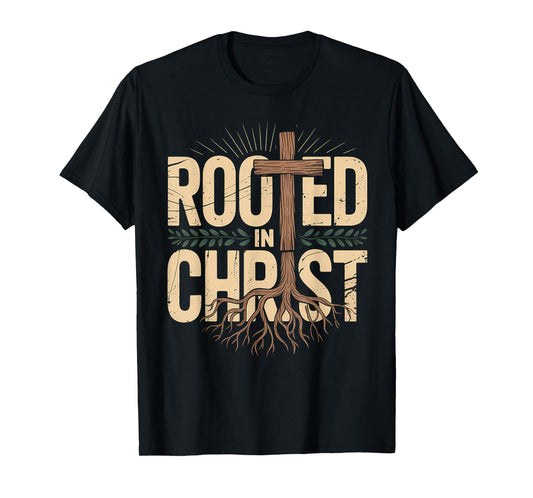 Rooted in Christ Jesus Christian Faith Cross T-Shirt