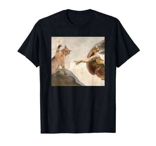 Funny Cat God Creation of Adam meme Jesus T-Shirt