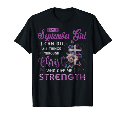 September Girl Christian Birthday Bible Verse Jesus Faith T-Shirt