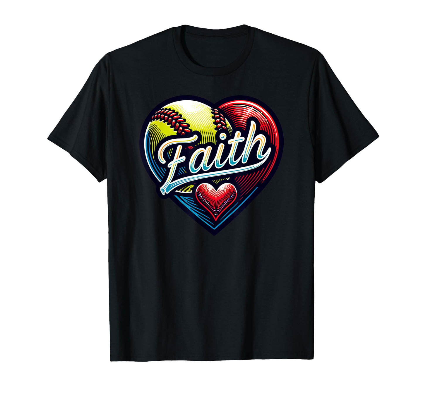 Softball Faith Love - Fun Faith Softball Heart Christian T-Shirt