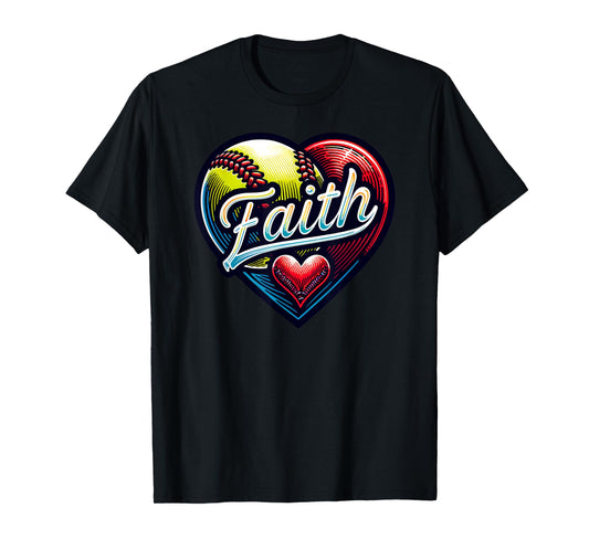 Softball Faith Love - Fun Faith Softball Heart Christian T-Shirt