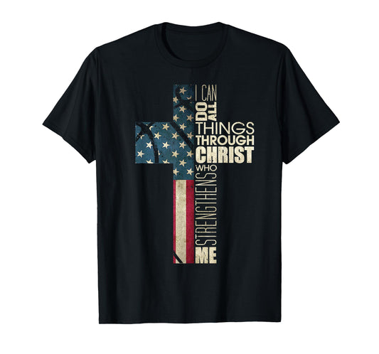 Christian Bible Verse Philippians 4 13 Basketball Cross Flag T-Shirt