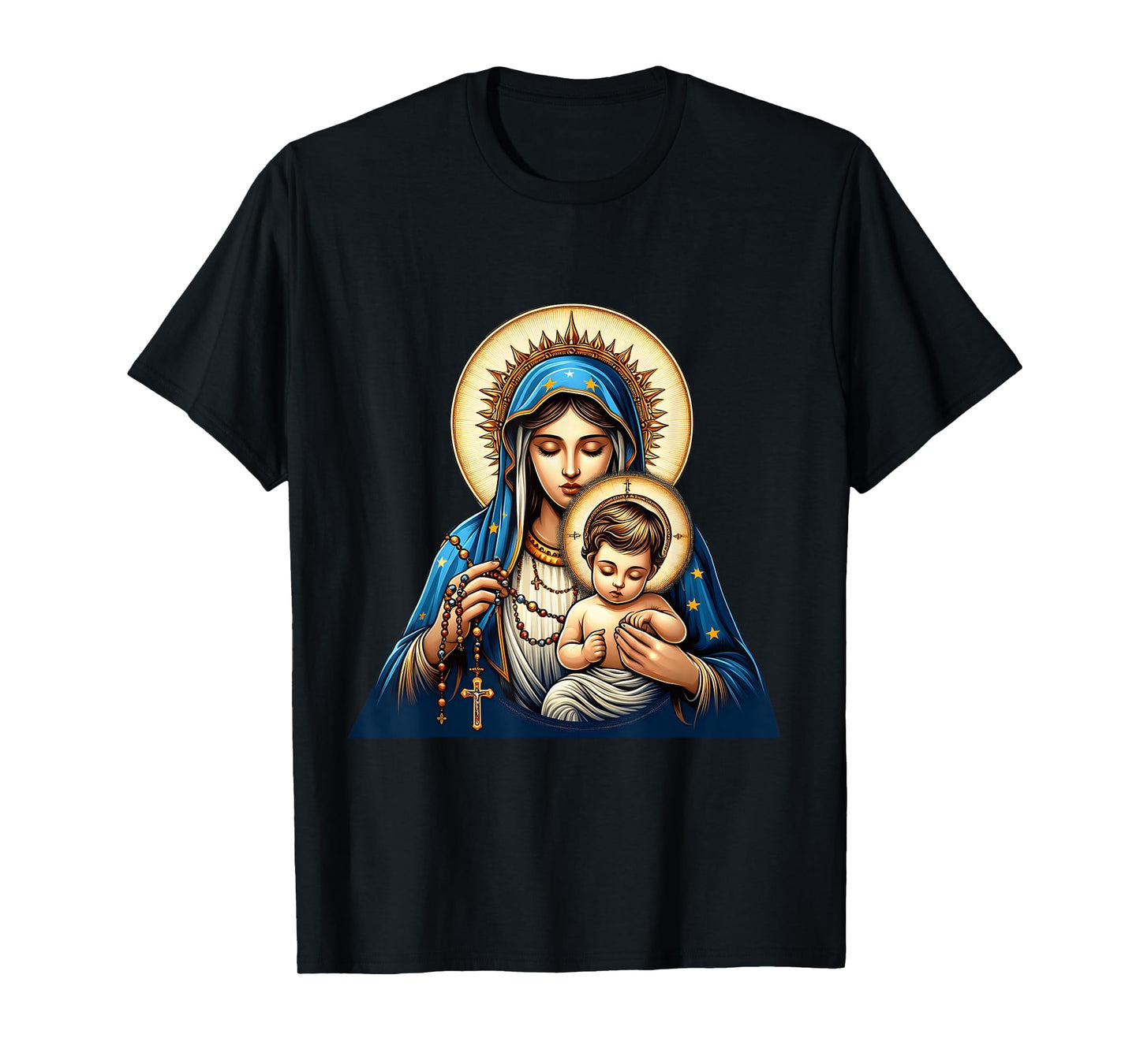 Holy Rosary Virgin Mary Baby Jesus Catholic Rosary Mysteries T-Shirt